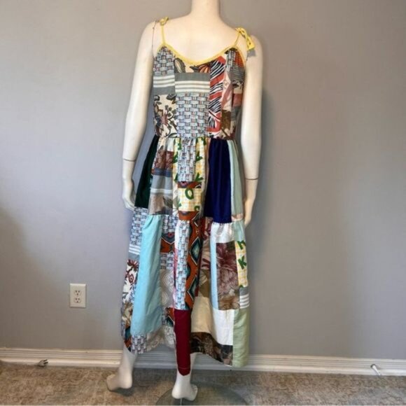 Hand Crafted Patchwork Tiered Sundress with Shoulder Straps Size Medium - Picture 10 of 12